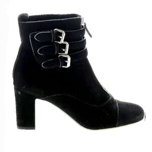 Tabitha Simmons Black Suede Leather Boots Front Zip Buckles Detail Size 40 US 9